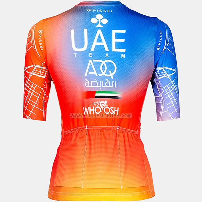 2023 Ropa Ciclismo UAE Azul Naranja Mangas Cortas y Culotte Corto